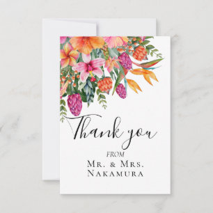 Colorful  Roze Oranje Tropical Flowers Foto Bedankkaart