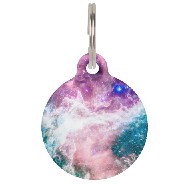 Colorful roze turquoise galaxy modern nebula huisdierpenning (Voorkant)