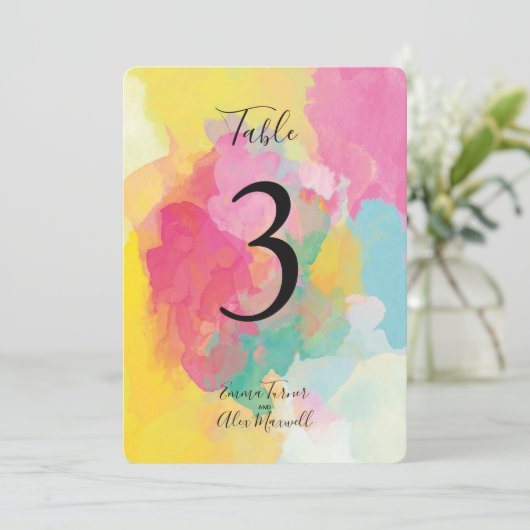 Colorful roze Waterverf | Tafelnummerkaarten Kaart (Staand voorkant)