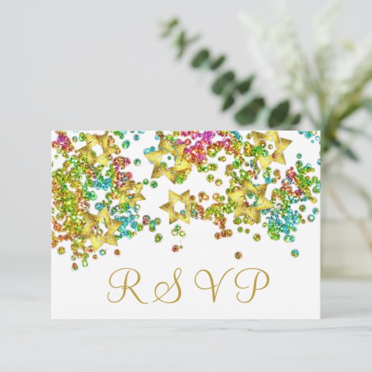 Colorful RSVP Gold Star Glittery Confetti (Staand voorkant)