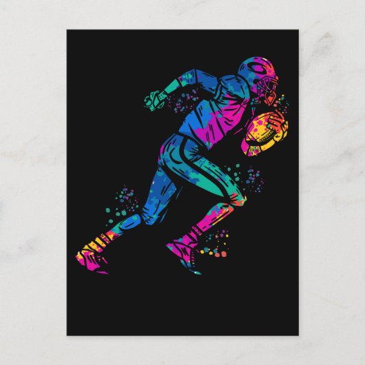 Colorful Running American Football Player Briefkaart (Voorkant)