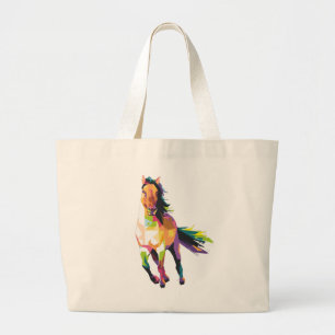 Colorful Running Horse Stallion Equestrian Grote Tote Bag