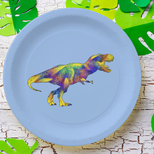 Colorful Running T Rex Psychedelic Dinosaur Art Papieren Bordje