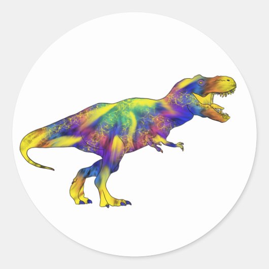 Colorful Running T Rex Psychedelic Dinosaur Art Ronde Sticker (Voorkant)