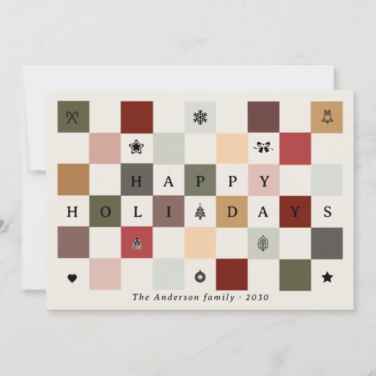 Colorful Rustic Cute Happy Holidays Checkerboard Feestdagenkaart (Voorkant)