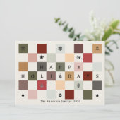 Colorful Rustic Cute Happy Holidays Checkerboard Feestdagenkaart (Staand voorkant)