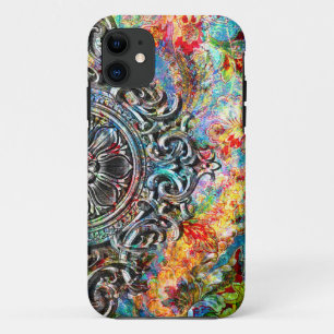 Colorful Rustic  Floral Collage iPhone 11 Hoesje