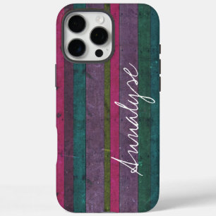 Colorful Rustic Wood Kijk Roze Blauwgroen Paars Tr iPhone 16 Pro Max Hoesje