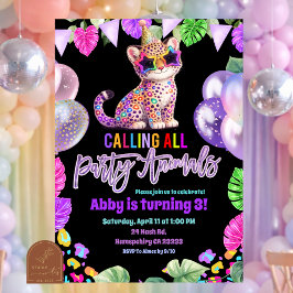 Colorful Safari Cheetah Birthday Invitation Kaart