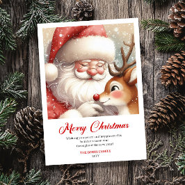 Colorful Santa And Rudolph Cheerful Greeting Card Feestdagenkaart