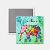 Colorful Save the Elephants Magnet (Voorkant / Achterkant)