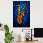 Colorful Saxophone Music Notes Poster (Thuiskantoor)