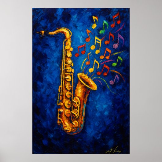 Colorful Saxophone Music Notes Poster (Voorkant)