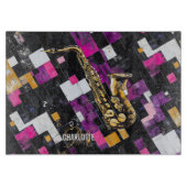 Colorful Saxophone pattern monogram name Snijplank (Voorkant)