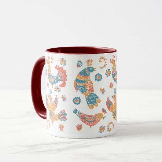 Colorful Scandinavian Boho Bird Pattern Mok (Voorkant links)