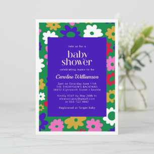 Colorful Scandinavian Flower Green Baby shower Kaart