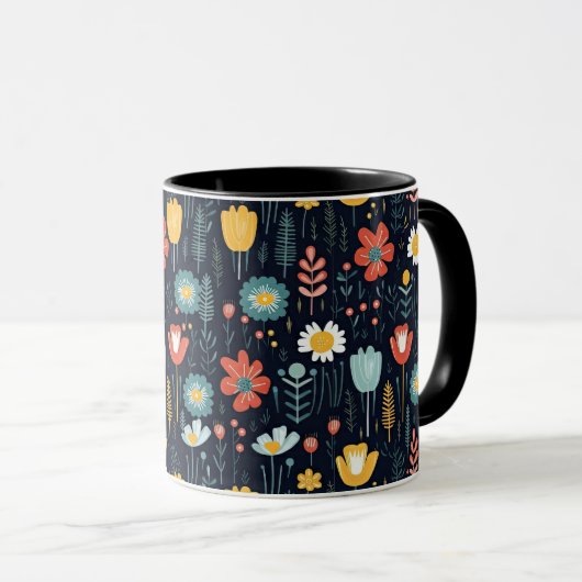 Colorful Scandinavian Folk Art Floral Mok (Voorkant rechts)