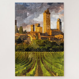Colorful Scenic Tuscany Castle Aquarelle Painting Legpuzzel