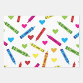 Colorful School Crayons Patroon met hart Inpakpapier Vel (Voorkant 2)