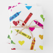 Colorful School Crayons Patroon met hart Inpakpapier Vel (In situ)
