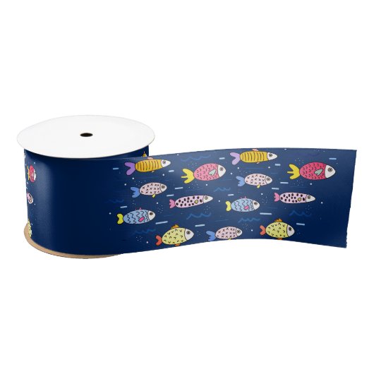Colorful School of Fish Satin Ribbon Satijnen Lint (Spoel)