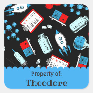 Colorful School Science Pattern gepersonaliseerd Vierkante Sticker