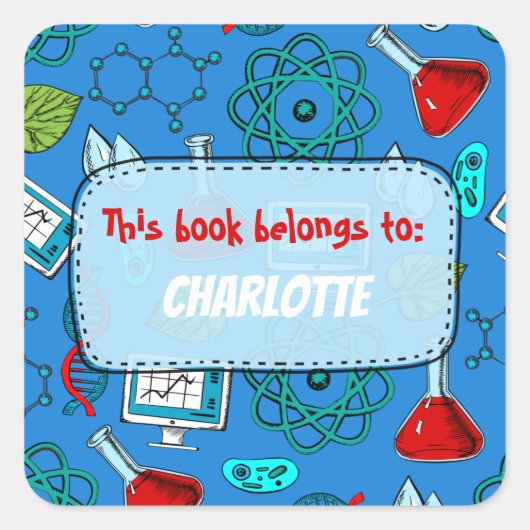 Colorful School Science Pattern Persoonlijk Squar Vierkante Sticker (Voorkant)