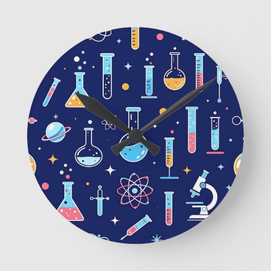 Colorful Science Lab Pattern Modern Chemistry  Ronde Klok (Voorkant)