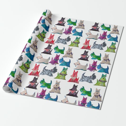 Colorful Scottie Wrapping Paper Cadeaupapier (Uitgerold)