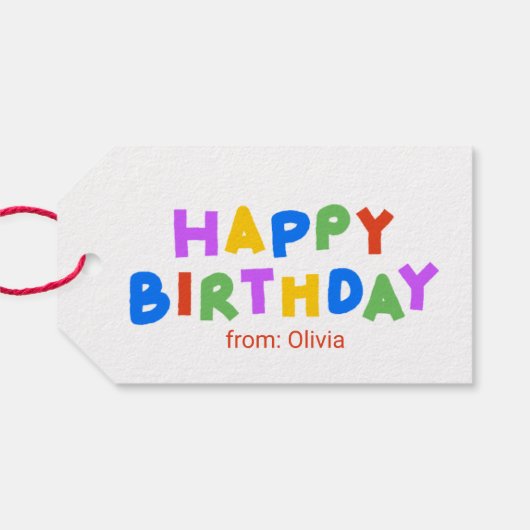 Colorful Script Happy Birthday Cadeaulabel (Achterkant Horizontaal)