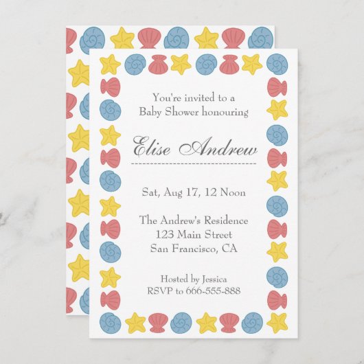Colorful Sea shells Pattern Baby shower Kaart (Voorkant / Achterkant)