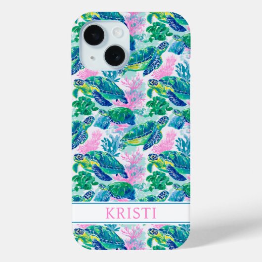 Colorful Sea Turtles Monogrammed Case-Mate iPhone Case (Achterkant)