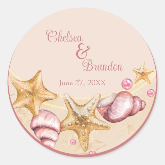Colorful Seashell Wedding Classic Round Sticker (Voorkant)