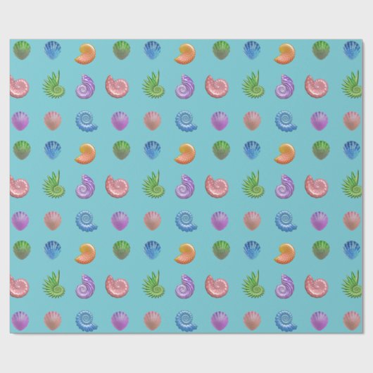 Colorful Seashells Blue Cadeaupapier (Vlak)