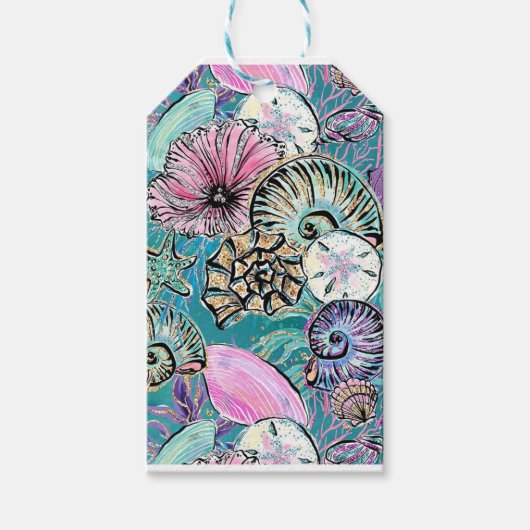 Colorful Seashells Pattern Cadeaulabel (Voorkant)