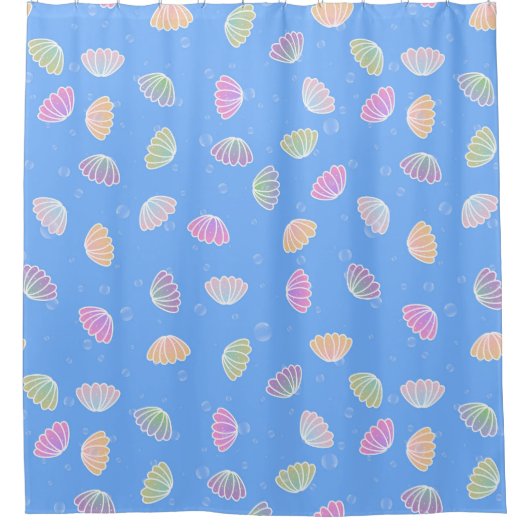 Colorful Seashells Pattern Light Blue Douchegordijn (Voorkant)