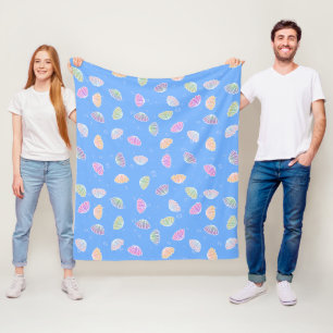 Colorful Seashells Pattern Light Blue Fleece Deken