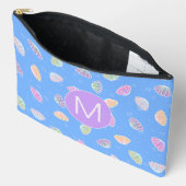 Colorful Seashells Pattern Light Blue Monogram Etui (Open)