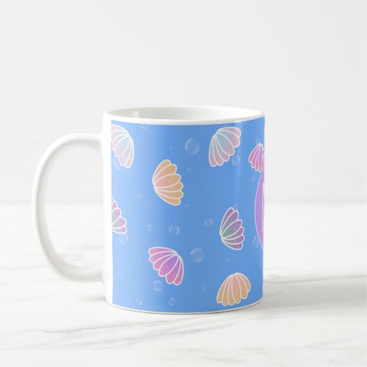 Colorful Seashells Pattern Light Blue Monogram Koffiemok (Links)