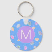 Colorful Seashells Pattern Light Blue Monogram Sleutelhanger (Voorkant)