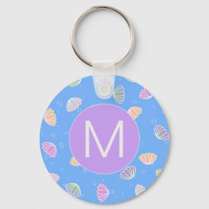 Colorful Seashells Pattern Light Blue Monogram Sleutelhanger