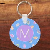 Colorful Seashells Pattern Light Blue Monogram Sleutelhanger (Voorkant)