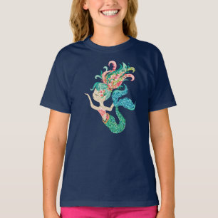 Colorful seashore bloemen mermaid illustratie t-shirt