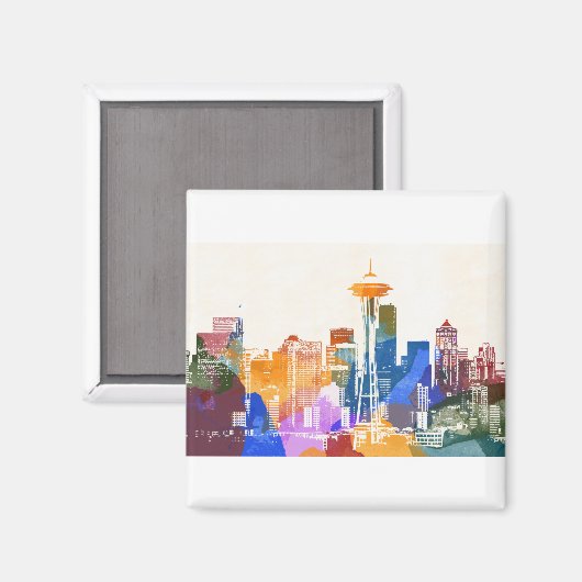 Colorful Seattle Skyline Magneet (Voorkant / Achterkant)