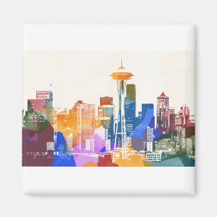 Colorful Seattle Skyline Magneet