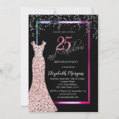 Colorful Sequins Rose Gold Dress 25th Birthday Kaart (Voorkant)