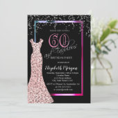 Colorful Sequins Rose Gold Dress 60th Birthday Kaart (Staand voorkant)