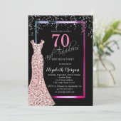 Colorful Sequins Rose Gold Dress 70th Birthday Kaart (Staand voorkant)