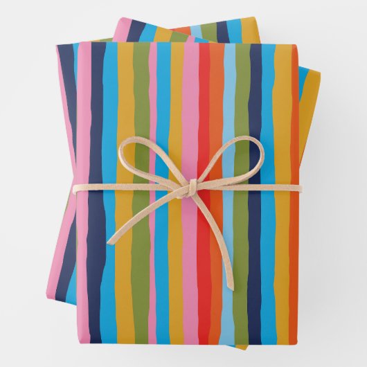 Colorful Serrate Stripes Bold Vertical Pattern Inpakpapier Vel (In situ)