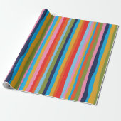 Colorful Serrate Stripes Painted Boho Pattern Cadeaupapier (Uitgerold)